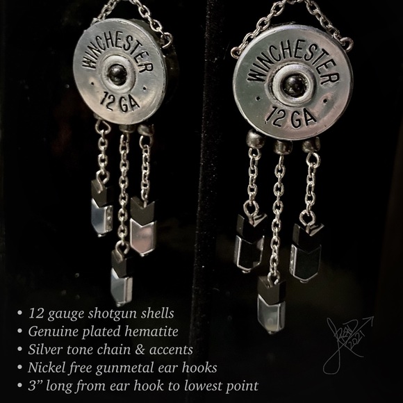 Boho shotgun shell hematite earrings - Picture 1 of 1